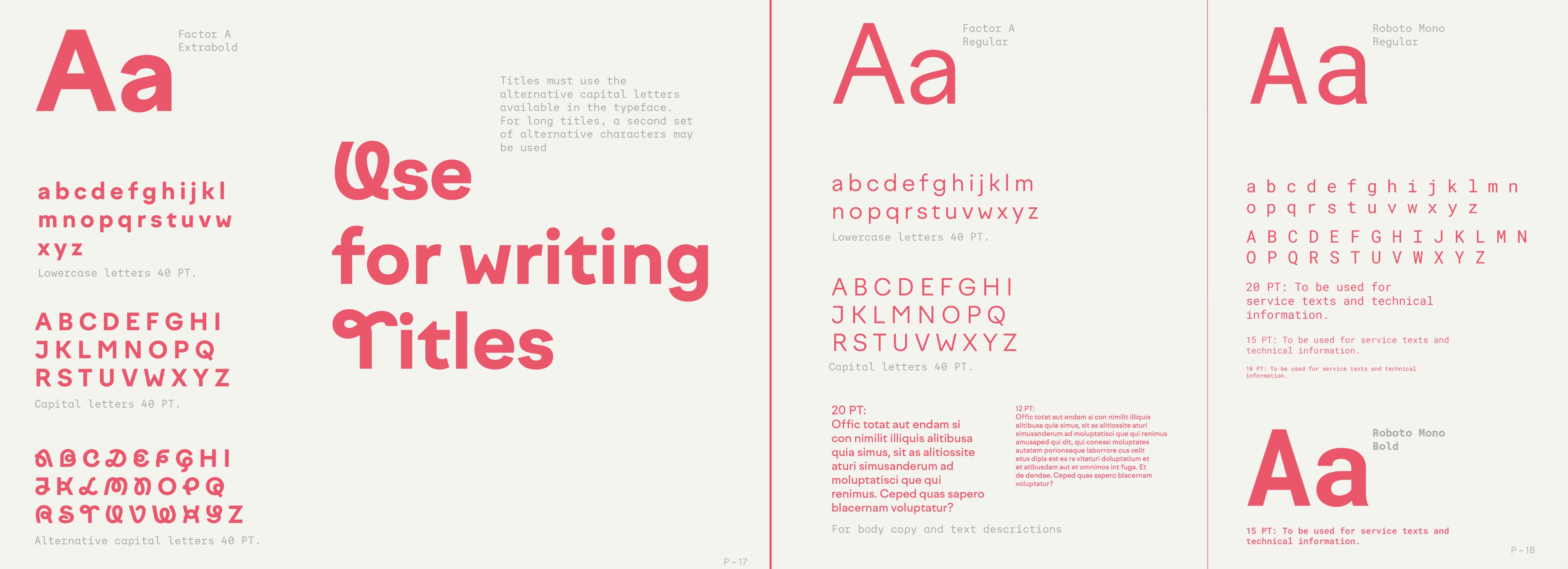 Weebora typeface specimen — Factor A Extrabold, Factor A Regular and Roboto Mono